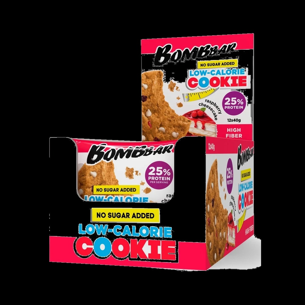 Bombbar Low Calorie Protein Cookie Raspberry Cheesecake Flavor No Sugar Added 12x40g