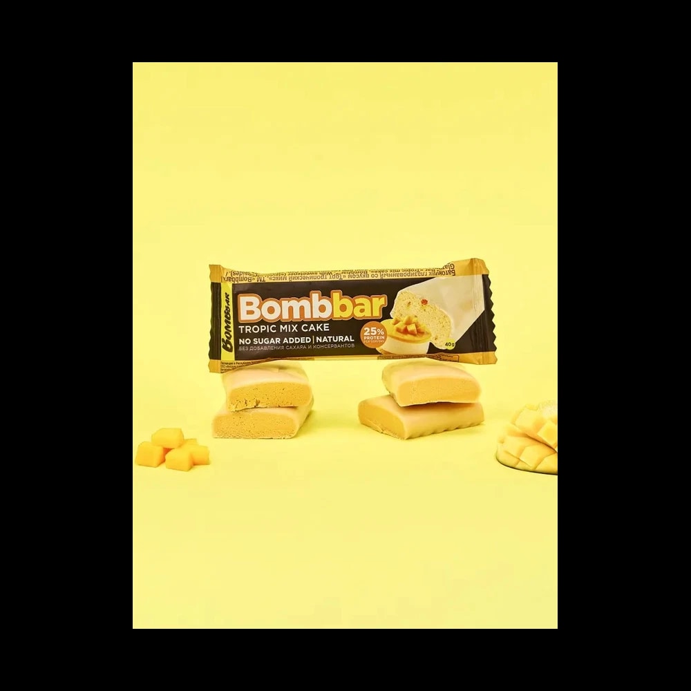 Bombbar Protein Bar with Tropical mix cake Flavor No Sugar Added 30x40g