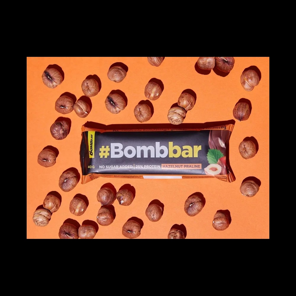 Bombbar Chocolate Covered Protein Bar with Hazelnut Praline Flavor No Sugar Added 30x40g