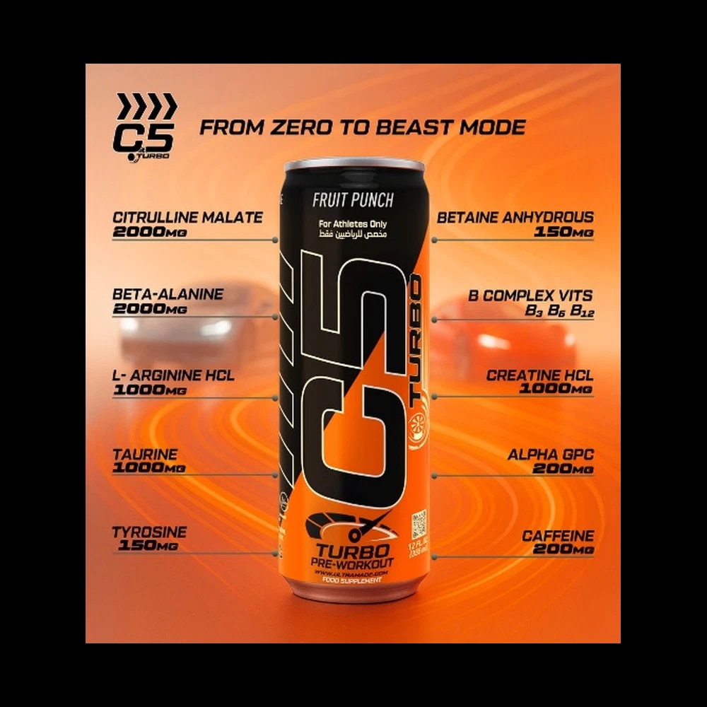 C5 Turbo Pre-Workout Drink - Fruit Punch 355 ml