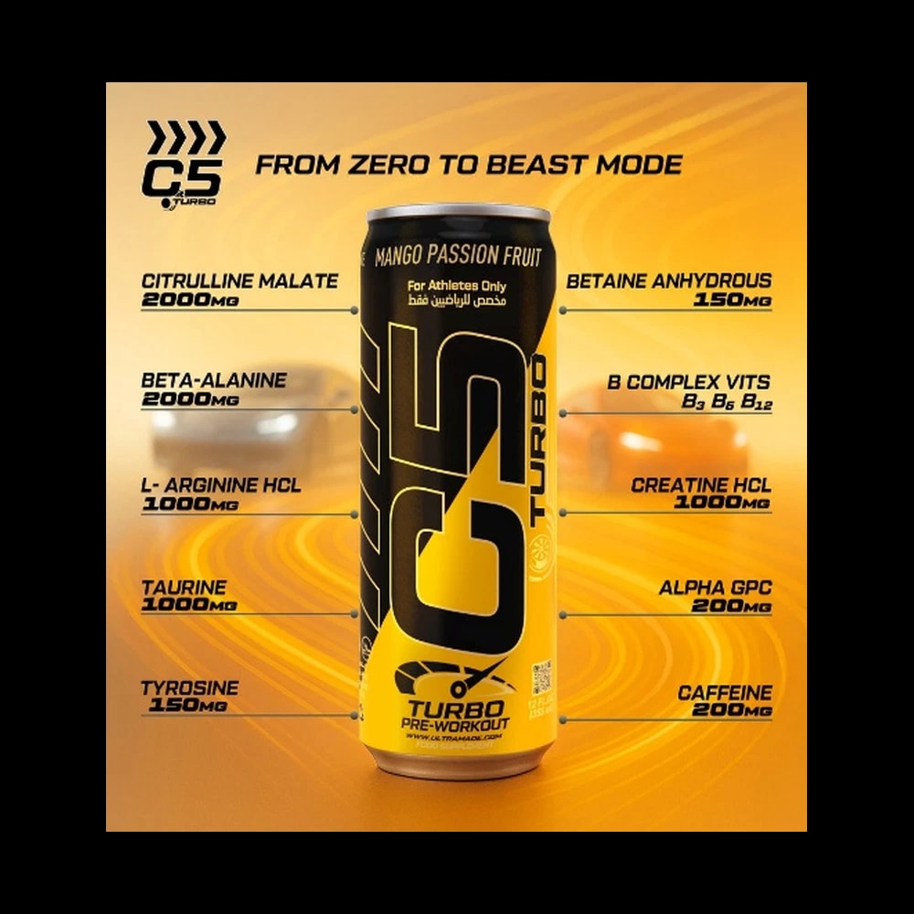 C5 Turbo Pre-Workout Drink - Mango Passion Fruit 355 ml